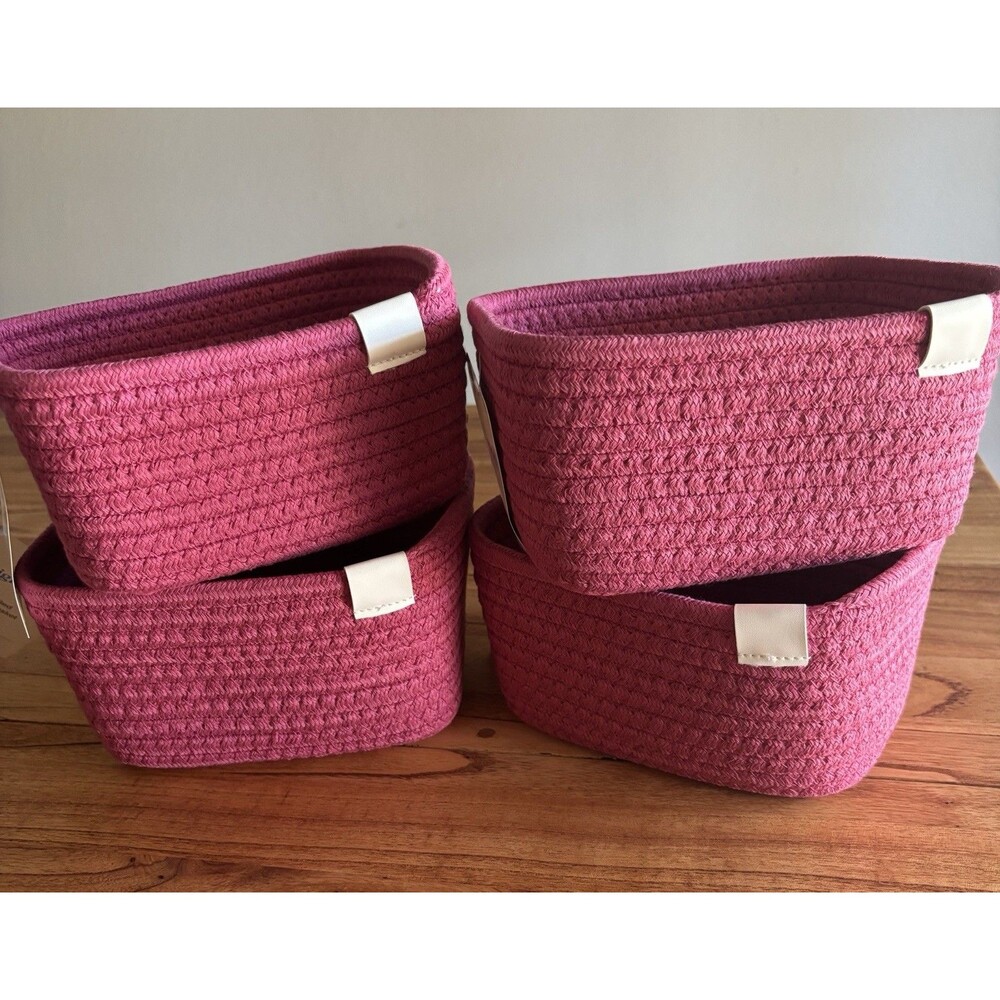 Coiled Rope Basket Pink Brightroom Decorative Rectangle, 8"x6"x4" Set Of 4
